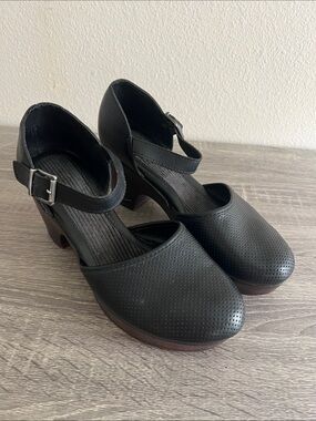 BOC Black Leather Mary Jane Clogs Platform Heel Comfort Casual Work Shoes 8